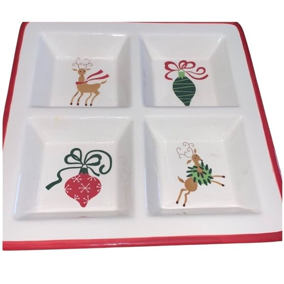 Christmas Reindeer & Ornament Divided Serving Tray - Picture 1 of 7